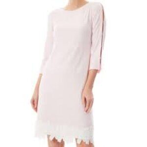 NWT Ming Wang Floral Lace Hem Knit Sheath Dress pink white small